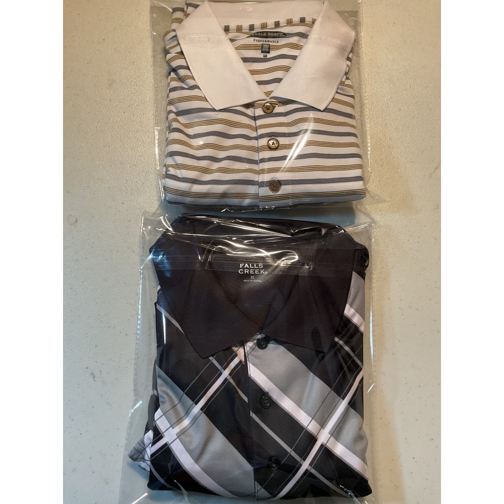 2‎ Shirts 1 Pebble Beach Performance Mens XL Golf Polo Shirt Striped White